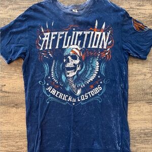 Affliction Blue Short Sleeve Tee with Skull Graphic